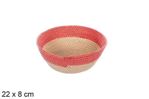 [114111] Corbeille en corde de papier naturel/rouge 22x8 cm