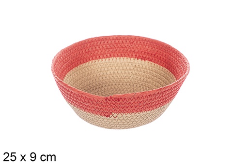 [114112] Corbeille en corde de papier naturel/rouge 25x9 cm