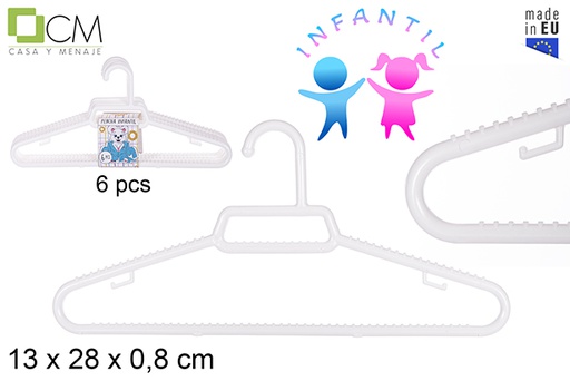 [112297] Pack 6 cabides de plástico branco infantil