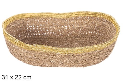 [113268] Cesto ovale in seagrass e iuta gold 31x22 cm