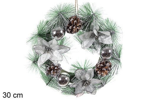 [114116] Couronne de Noël avec boules argent 30 cm 