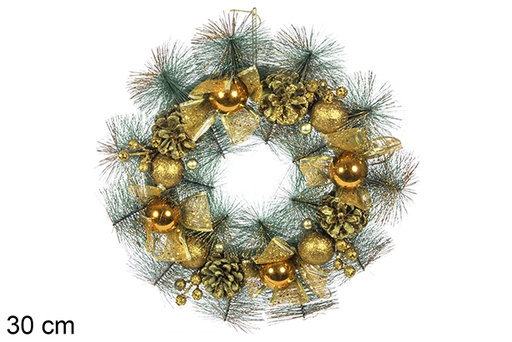 [114120] Christmas wreath with gold bows 36cm 