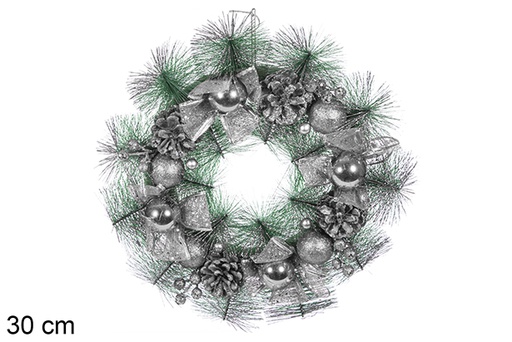 [114121] Ghirlanda natalizia con fiocchi argento 30 cm
