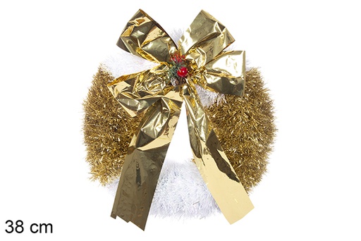 [114152] Corona in polistirolo con orpelli oro e bianchi 38 cm