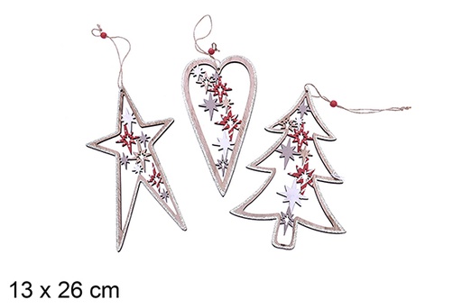 [206450] Christmas wooden pendant assorted shape 13x26 cm