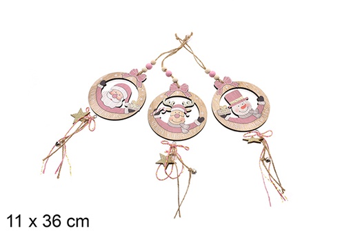 [206467] Pendentif en bois de Noël rose assorti 11x36 cm