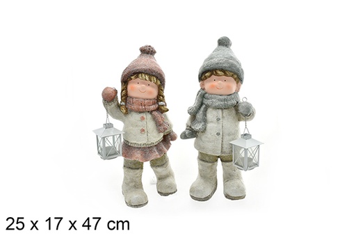 [206468] Figurine de Noël en céramique garçon/fille 25x17 cm