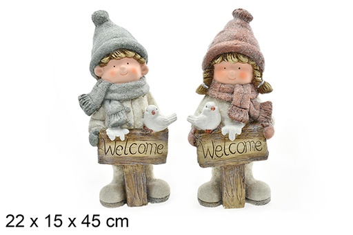 [206471] Ceramic Christmas figure boy/girl 22x15 cm