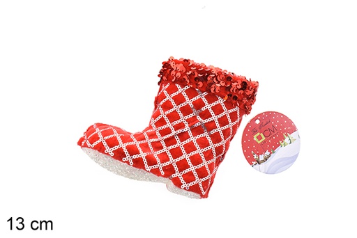 [206524] Ciondolo stivale decorato con paillettes rosse 13 cm