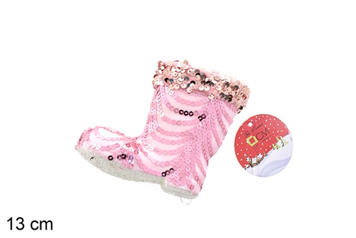 [206526] Pingente bota decorado com lantejoulas rosa 13 cm