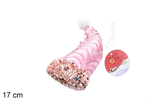 [206531] Colgante gorro decorado lentejuelas rosa 17 cm