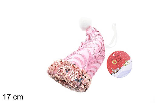 [206531] Pingente de chapéu decorado com lantejoulas rosa 17 cm