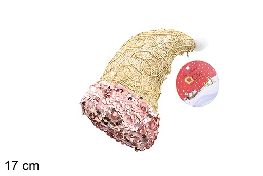 [206537] Colgante gorro decorado lentejuelas rosa/oro 17 cm