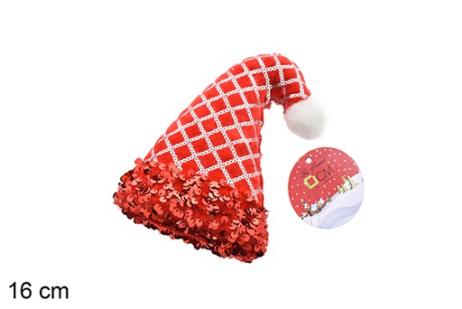 [206542] Pingente de chapéu decorado com lantejoulas vermelhas 16 cm