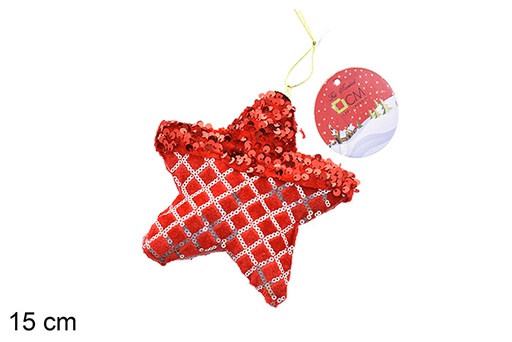 [206551] Pingente estrela decorado com lantejoulas vermelhas 15 cm