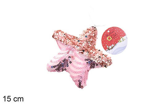 [206552] Colgante estrella decorado lentejuelas rosa 15cm