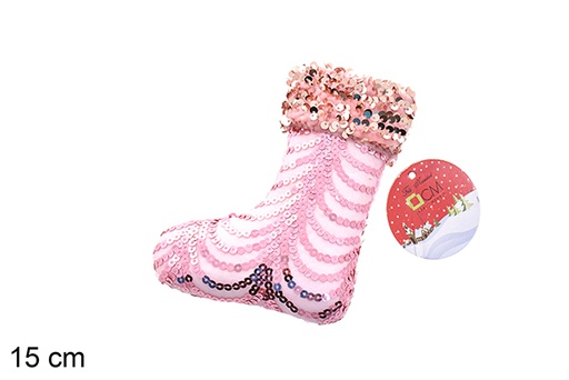 [206566] Pingente bota decorado com lantejoulas rosa 15 cm