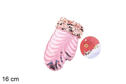 [206575] Pingente luva decorado com lantejoulas rosa 16 cm