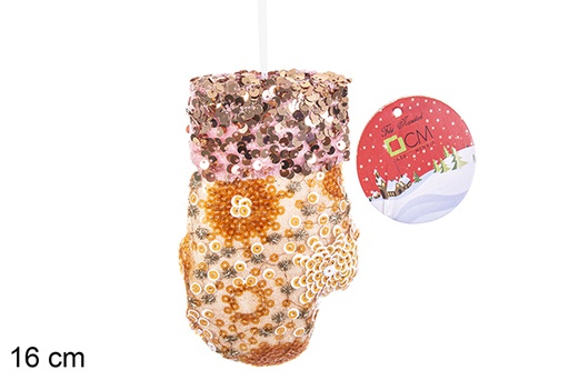 [206578] Pendentif gant décoré de paillettes crème/or 16 cm