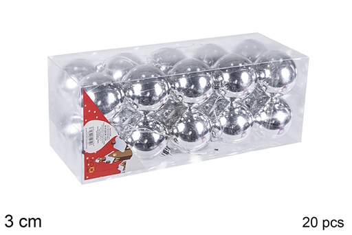 [106558] Pack 20 bolas plata brillo 3 cm