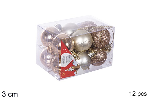 [112540] Pack 12 boules champagne brillantes/mates/à paillettes 3 cm