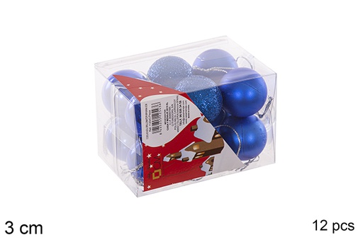 [112543] Pack 12 bolas azul brillo/mate/purpurina 3 cm