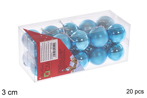 [112550] Pack 20 boules turquoise brillantes/mates 3 cm