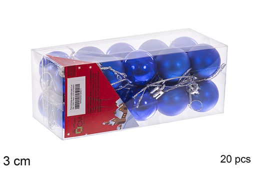 [112551] Pack 20 boules bleues brillantes/mates 3 cm