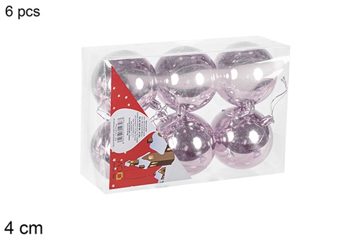 [112553] Pack 6 boules or rose brillantes 4 cm