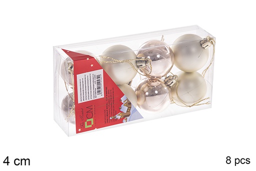 [112564] Pack 8 bolas champagne brillo/mate  4 cm