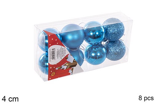 [112566] Pack 8 boules turquoise brillantes/mates 4 cm