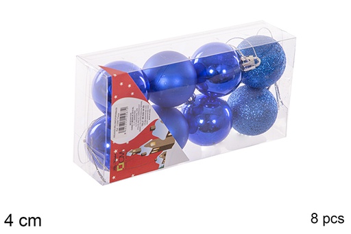 [112567] Pack 8 blue shiny/matte/glitter bauble 4 cm