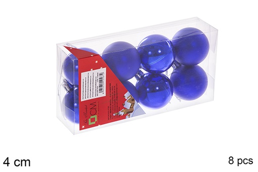 [112567] Pack 8 boules bleues brillantes/mates  4 cm
