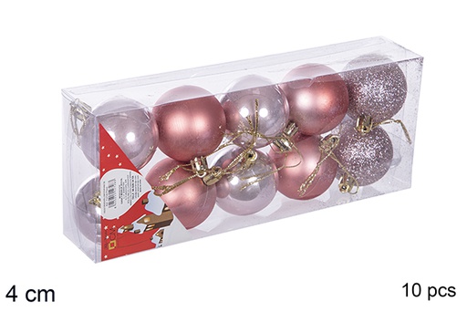 [112573] Pack 10 boules or rose brillantes/mates 4 cm