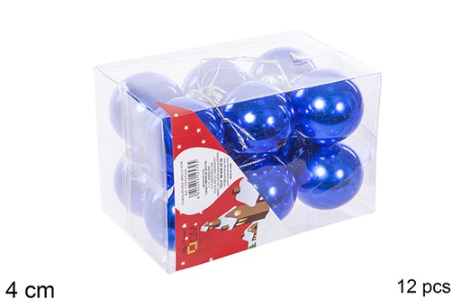 [112579] Pack 12 boules bleues brillantes 4 cm