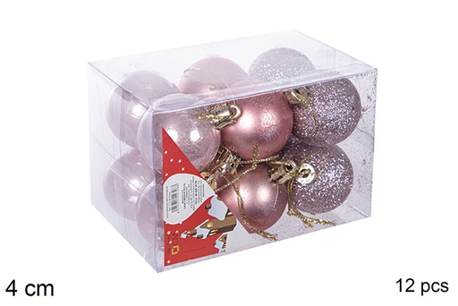 [112581] Pack 12 palline oro rosa lucide/opache/glitterati 4 cm