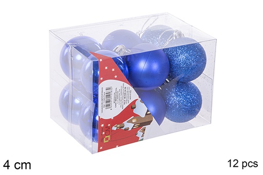 [112583] Pack 12 boules  bleues brillantes/mates 4 cm