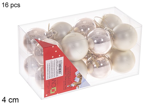 [112588] Pack 16 boules champagne brillantes/mates 4 cm