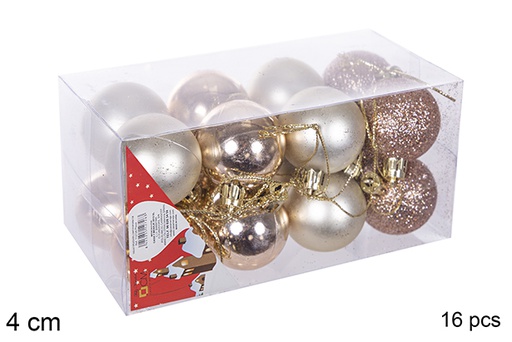 [112588] Pack 16 boules champagne brillantes/mates/à paillettes 4 cm