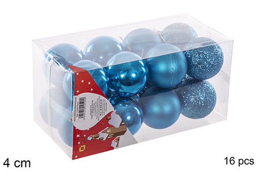 [112590] Pack 16 boules turquoises brillantes/mates 4 cm