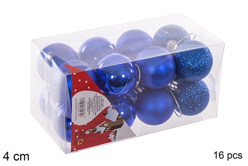 [112591] Pack 16 boules bleues brillantes/mates 4 cm