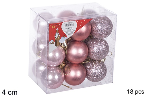 [112597] Pack 18 shiny/matte/glitter rose gold bauble 4 cm