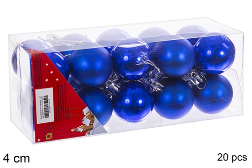 [112607] Pack 20 boules bleues brillantes/mates 4 cm