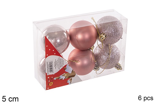 [112613] Pack 6 boules or rose brillantes/mates 5 cm