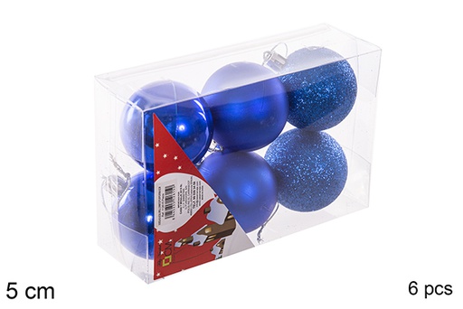 [112615] Pack 6 boules bleues brillantes/mates 5 cm