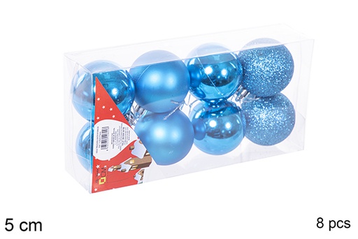 [112622] Pack 8 palline turchese lucide/opache/glitterate 5 cm