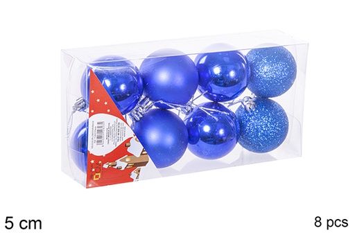 [112623] Pack 8 blue shiny/matte/glitter bauble 5 cm