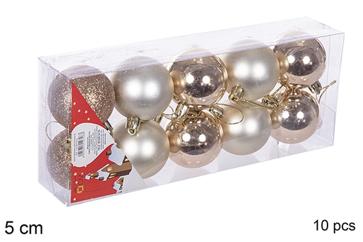 [112628] Pack 10 boules champagne brillantes/mates/à paillettes 5 cm