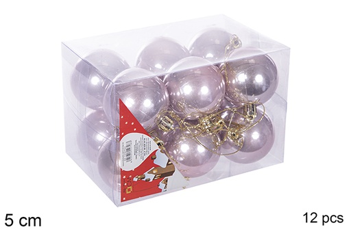 [112633] Pack 12 boules or rose brillantes 5 cm