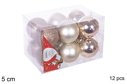 [112636] Pack 12 bolas champanhe brilhantes/foscas/glitter 5 cm